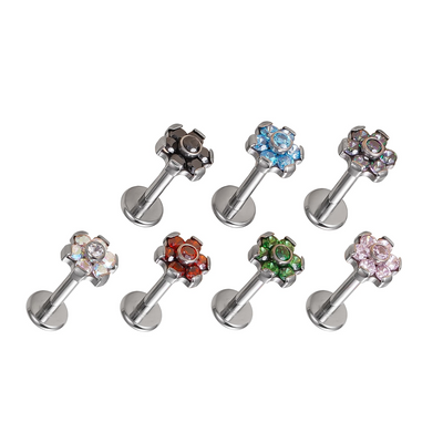 316L Surgical Steel Internally Threaded CZ Flower Labret Stud – Lip & Helix Piercing Jewelry