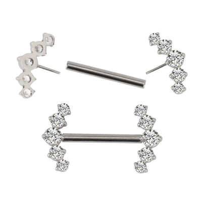 Modern Titanium Threadless Nipple Ring with 5 CNC-Set CZ