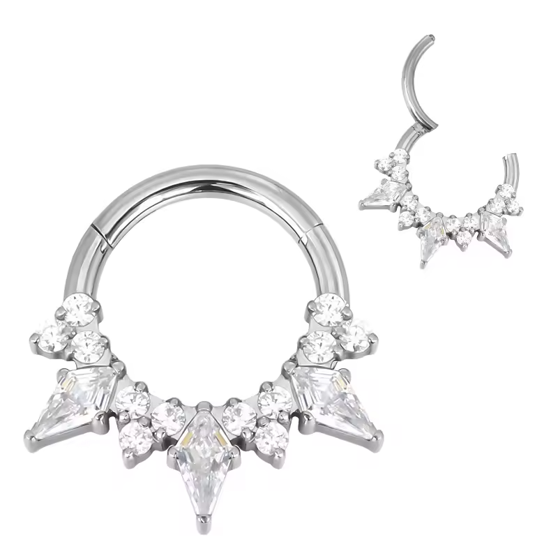 ASTM F136 Titanium Kite CZ & Triple CZ Hinged Segment Ring – Helix Piercing Jewelry Wholesale