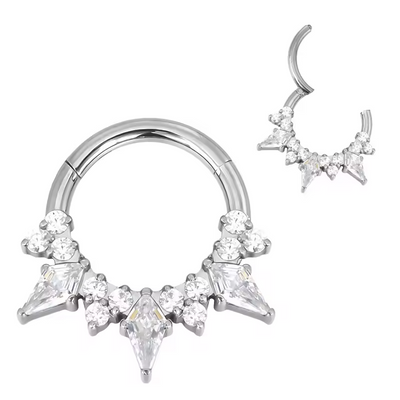 ASTM F136 Titanium Kite CZ & Triple CZ Hinged Segment Ring – Helix Piercing Jewelry Wholesale