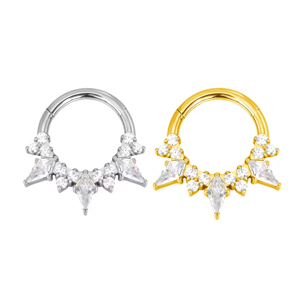 ASTM F136 Titanium Kite CZ & Triple CZ Hinged Segment Ring – Helix Piercing Jewelry Wholesale