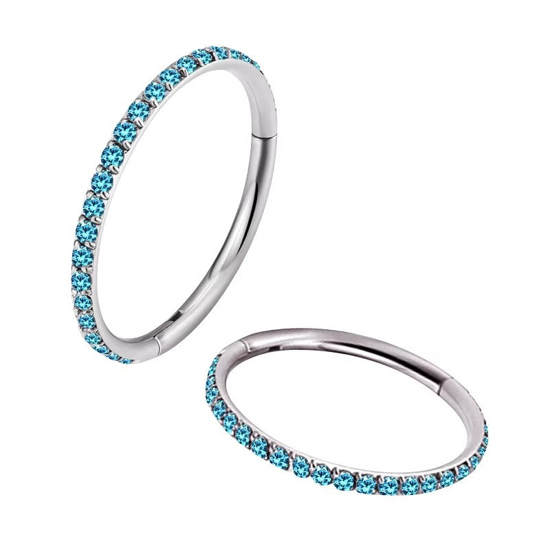Titanium CZ Stone Hinged Clicker Hoop
