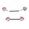 Threadless Titanium Nipple Barbell–Prong Set CZ Ends | Push-In Style Body Piercing Jewelry
