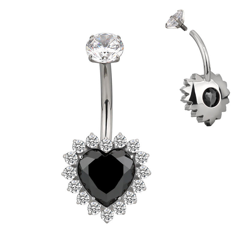 Heart CZ Flower Belly Button Ring – Sexy Sparkly Navel Piercing Jewelry