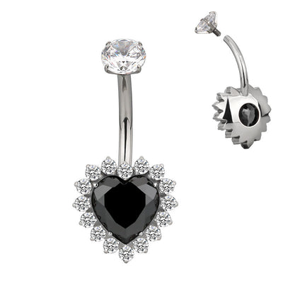 Heart CZ Flower Belly Button Ring – Sexy Sparkly Navel Piercing Jewelry