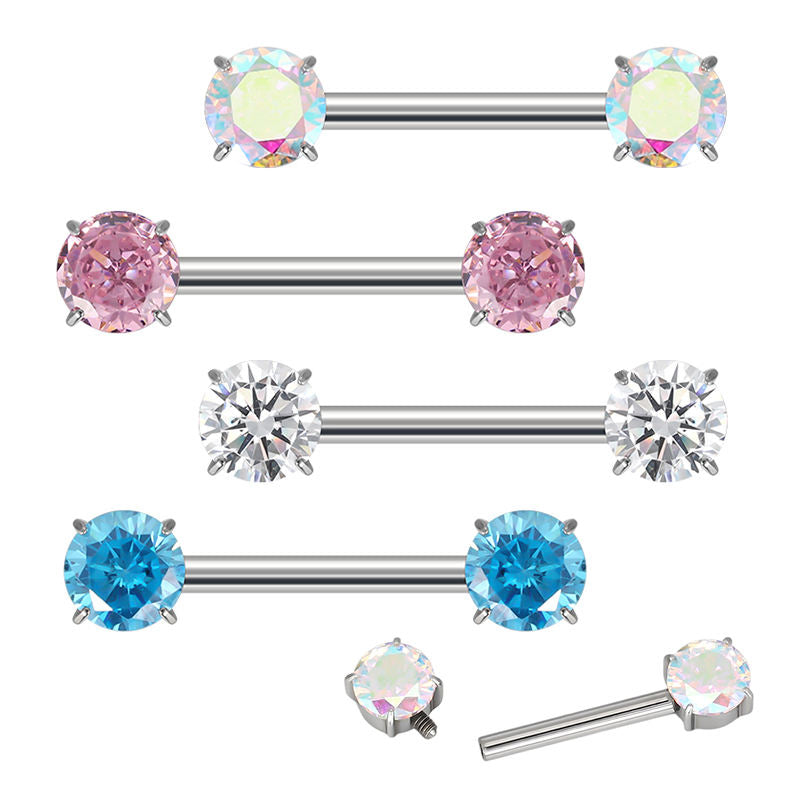 Prong Set CZ Barbell – ASTM F136 Titanium Body Jewelry for Piercings
