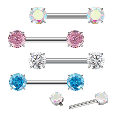 Prong Set CZ Barbell – ASTM F136 Titanium Body Jewelry for Piercings