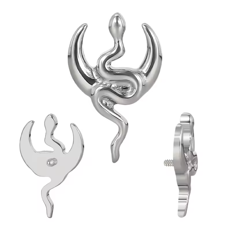 Labret Titanium Piercing Jewelry Snake and Moon Internally Threaded Helix Earring Labret Top