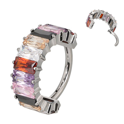 F136 Titanium CZ Sparkle Hoop – Rainbow/Ice Candy Clicker Ring for Cartilage & Lobe