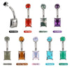 Fashion Belly Button Ring ASTM F136 Titanium Internally Threaded Prong Set Rectangle Natural Stone