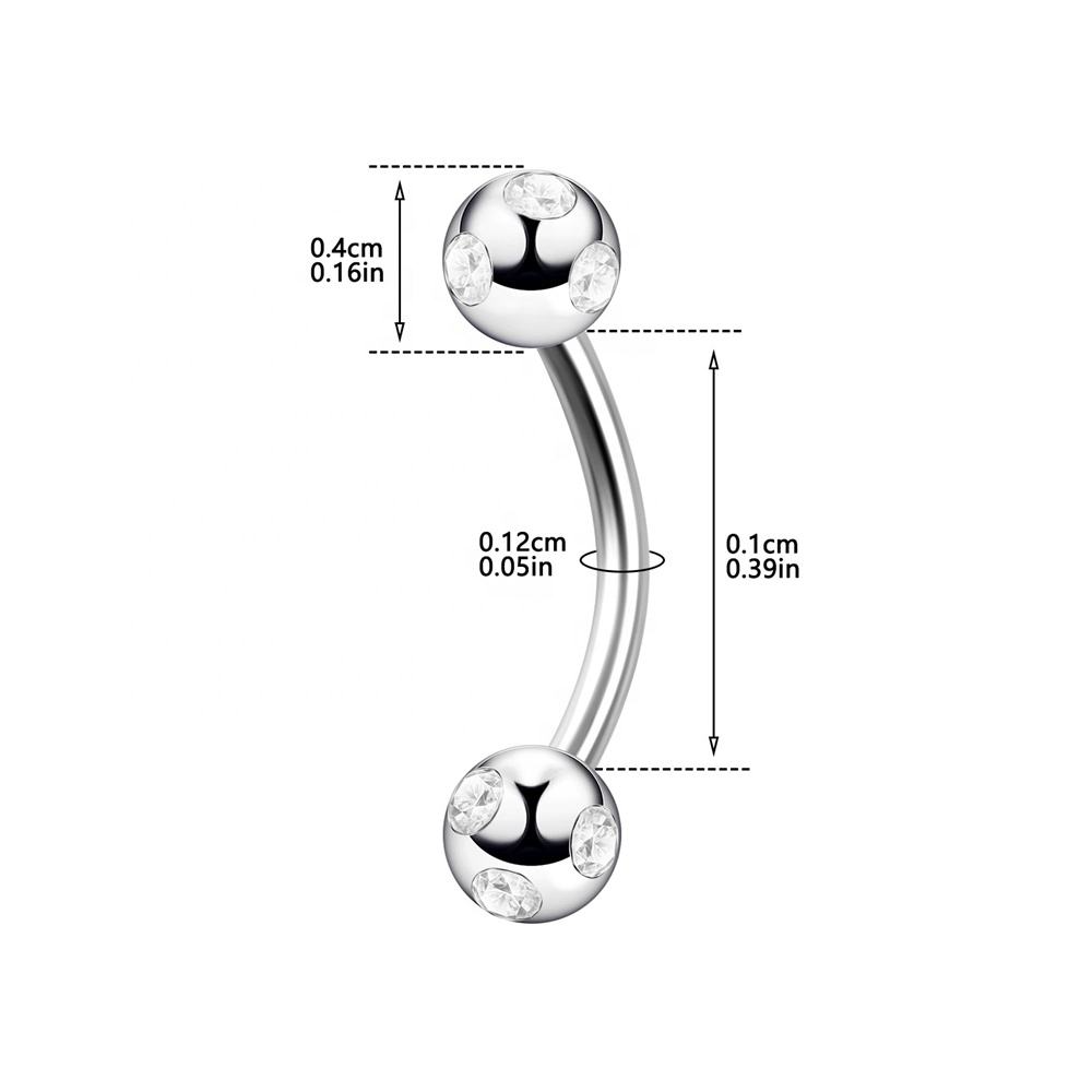 316L Stainless Steel Eyebrow Piercing – Gem Curved Barbell Banana Ring