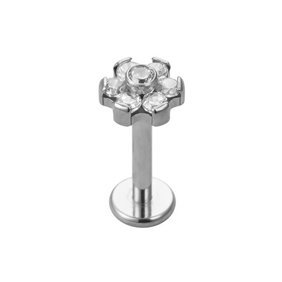 316L Surgical Steel Internally Threaded CZ Flower Labret Stud – Lip & Helix Piercing Jewelry