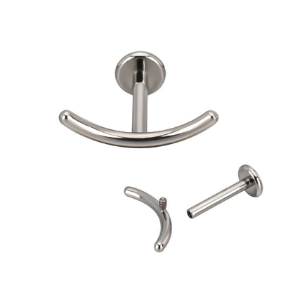 316L Stainless Steel Internally Threaded Curved Labret Barbell for Helix, Lip, Nose Piercing