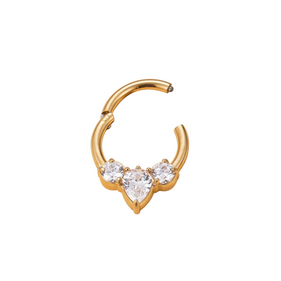 316L Stainless Steel Helix Earring with 2 CZ and Tear CZ Center Blaze Set Segment Hoop Ring