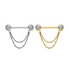 Double CZ End Nipple Stud with Chain – Stylish Body Piercing Jewelry