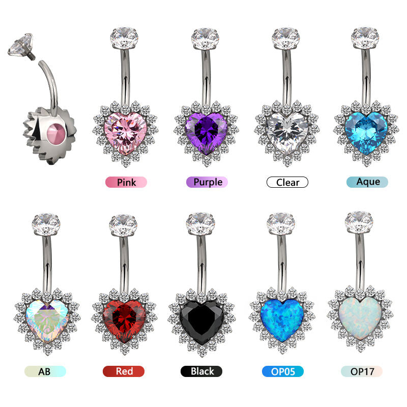 Heart CZ Flower Belly Button Ring – Sexy Sparkly Navel Piercing Jewelry