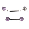 Threadless Titanium Nipple Barbell–Prong Set CZ Ends | Push-In Style Body Piercing Jewelry