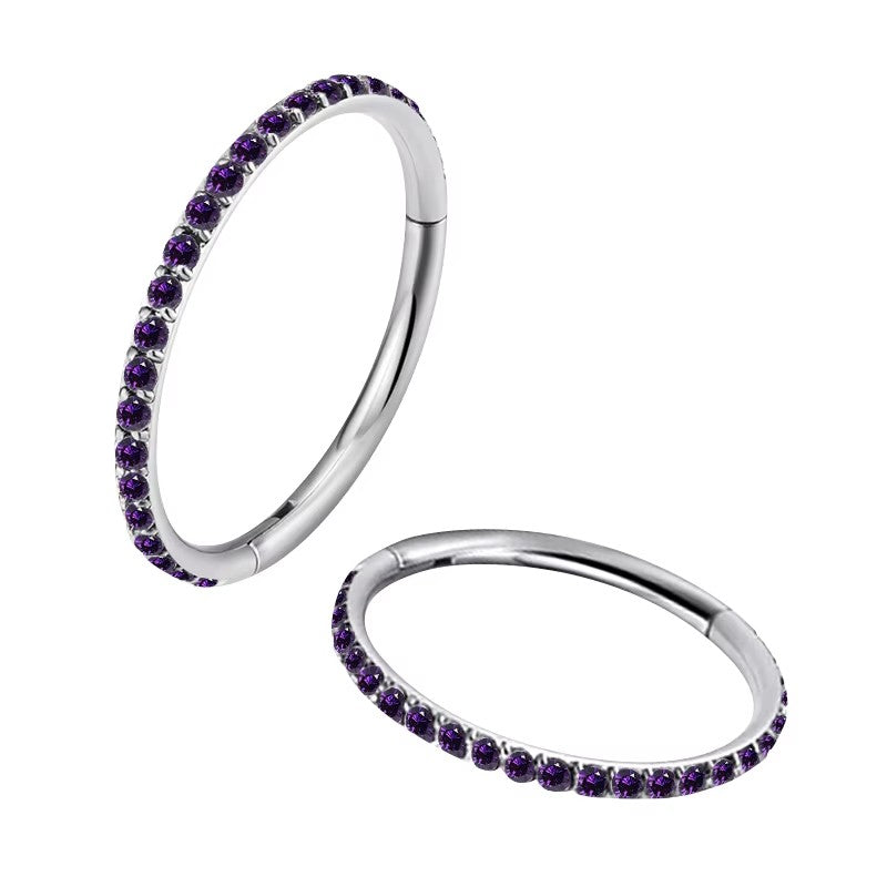 Titanium CZ Stone Hinged Clicker Hoop