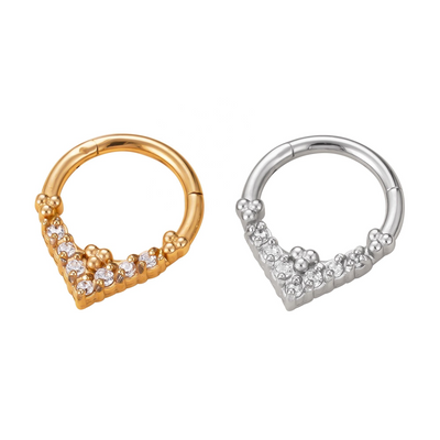 316L Stainless Steel 7 CZ Blaze Set With Clustered Tribal Beads Around Segment Ring