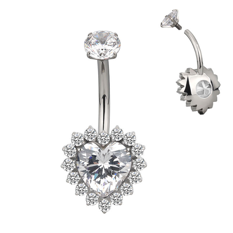 Heart CZ Flower Belly Button Ring – Sexy Sparkly Navel Piercing Jewelry