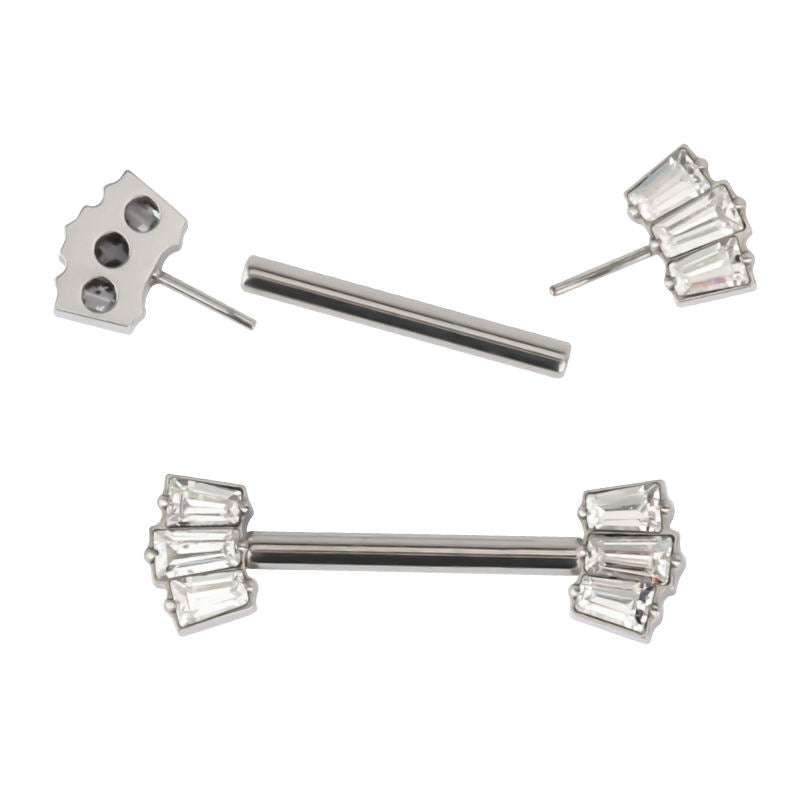 Modern Titanium Threadless Nipple Ring with 5 CNC-Set CZ