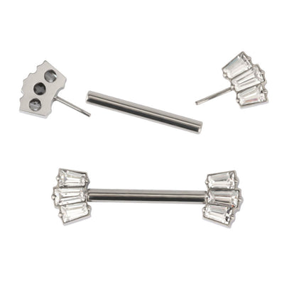 Modern Titanium Threadless Nipple Ring with 5 CNC-Set CZ