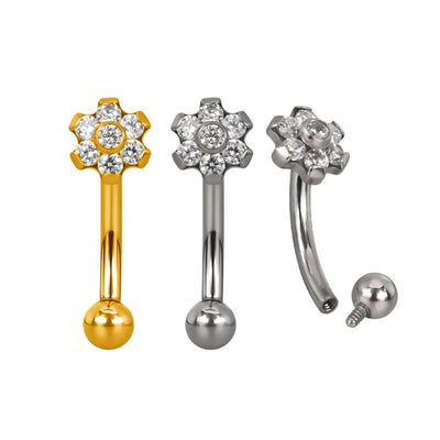 F136 Titanium CZ Curved Eyebrow Ring – Internally Threaded Piercing Jewelry