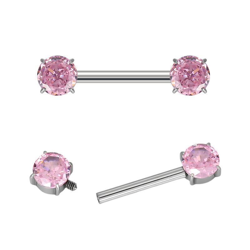 Prong Set CZ Barbell – ASTM F136 Titanium Body Jewelry for Piercings