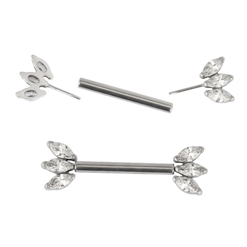 Modern Titanium Threadless Nipple Ring with 5 CNC-Set CZ
