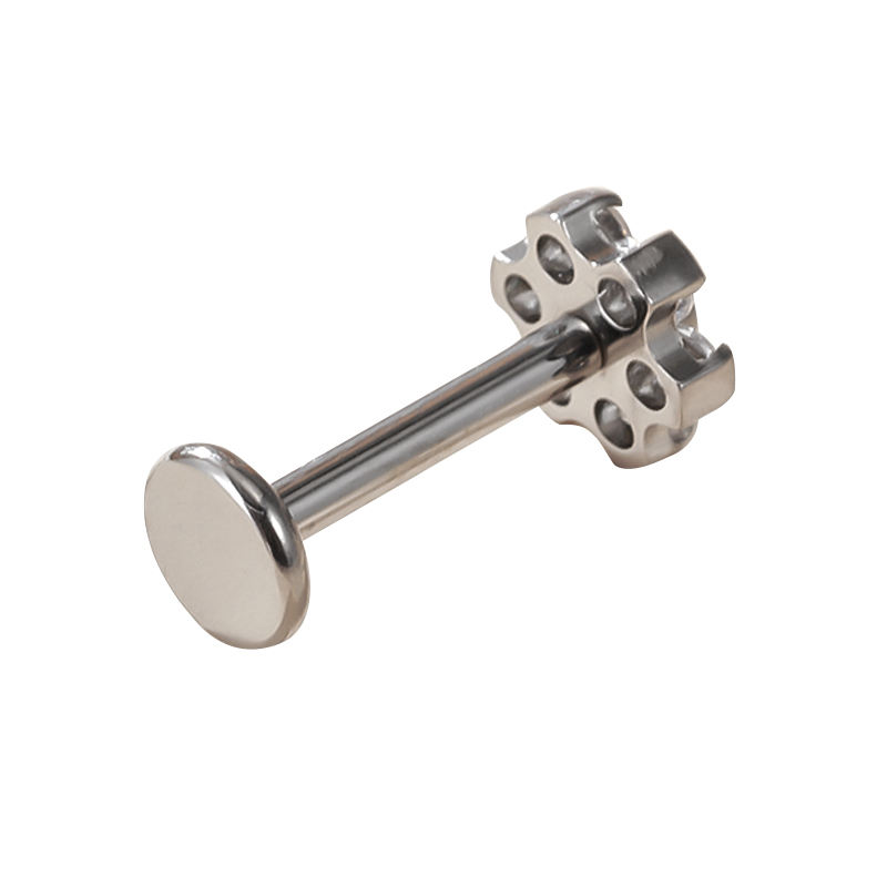 316L Surgical Steel Internally Threaded CZ Flower Labret Stud – Lip & Helix Piercing Jewelry