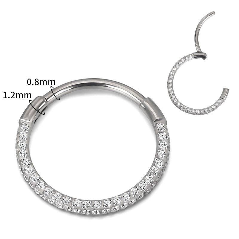 Wholesale Implant Grade Titanium 16G Segment Ring – 3 Side CZ Paved Clicker with 20G Pin for Helix, Nose & Ear Piercing