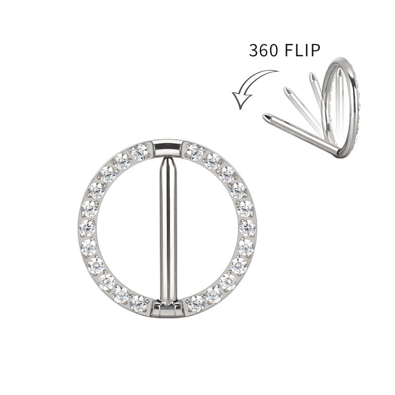 Sexy CZ Segment Nipple Ring–Implant Grade G23 Titanium Fashion Body Jewelry