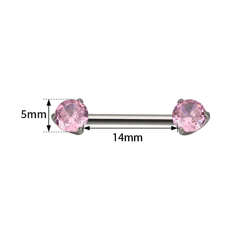 Threadless Titanium Nipple Barbell–Prong Set CZ Ends | Push-In Style Body Piercing Jewelry