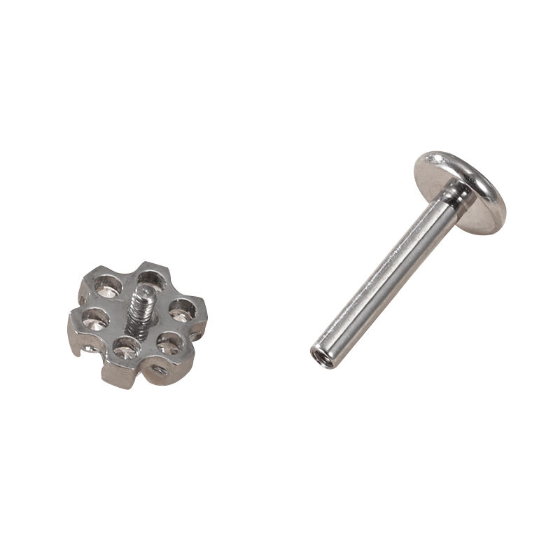 316L Surgical Steel Internally Threaded CZ Flower Labret Stud – Lip & Helix Piercing Jewelry