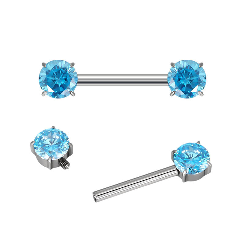 Prong Set CZ Barbell – ASTM F136 Titanium Body Jewelry for Piercings