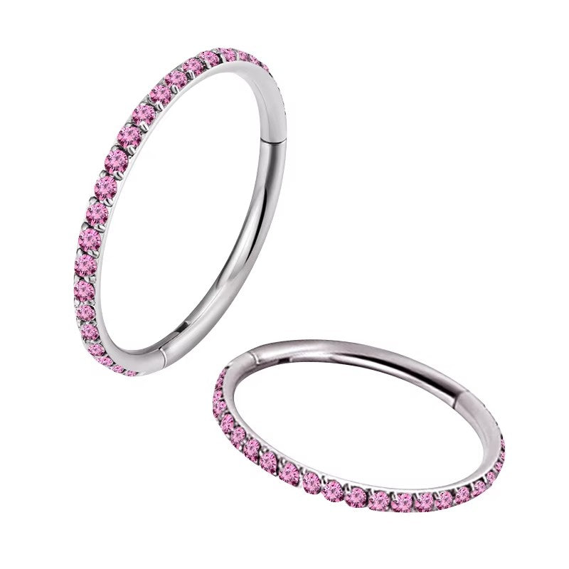 Titanium CZ Stone Hinged Clicker Hoop