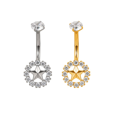 F136 Titanium Star Dangle Belly Ring with CZ Circle – Internally Threaded