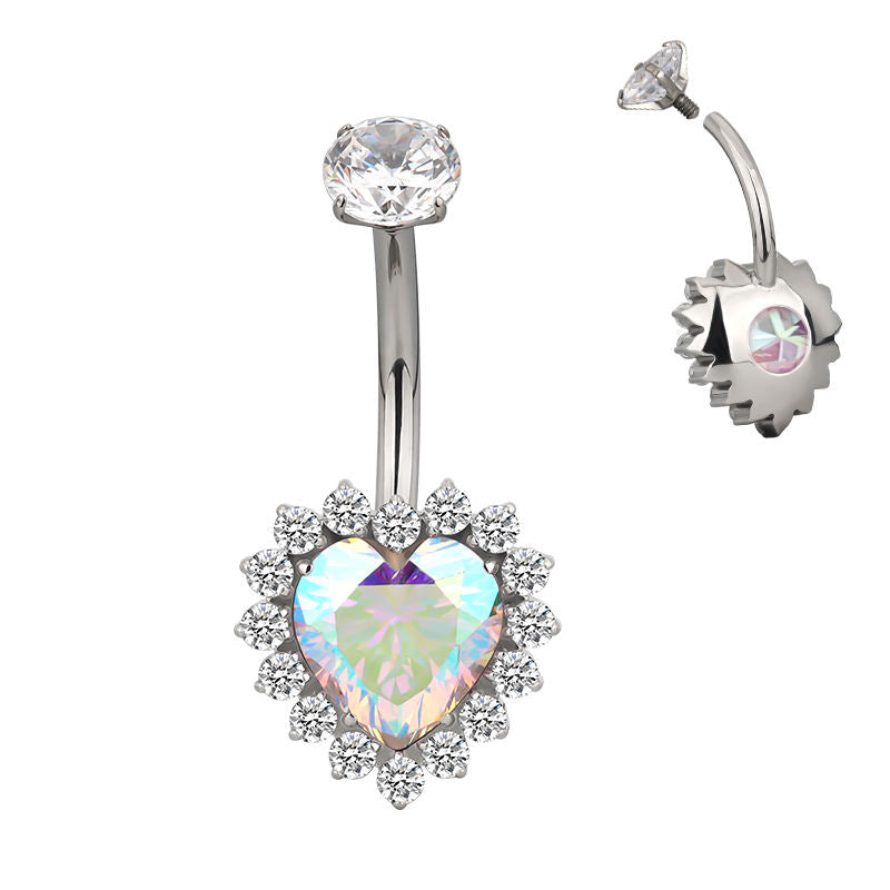 Heart CZ Flower Belly Button Ring – Sexy Sparkly Navel Piercing Jewelry