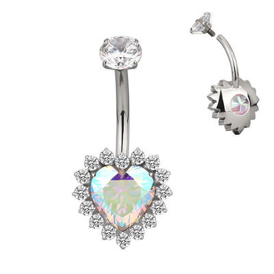 Heart CZ Flower Belly Button Ring – Sexy Sparkly Navel Piercing Jewelry