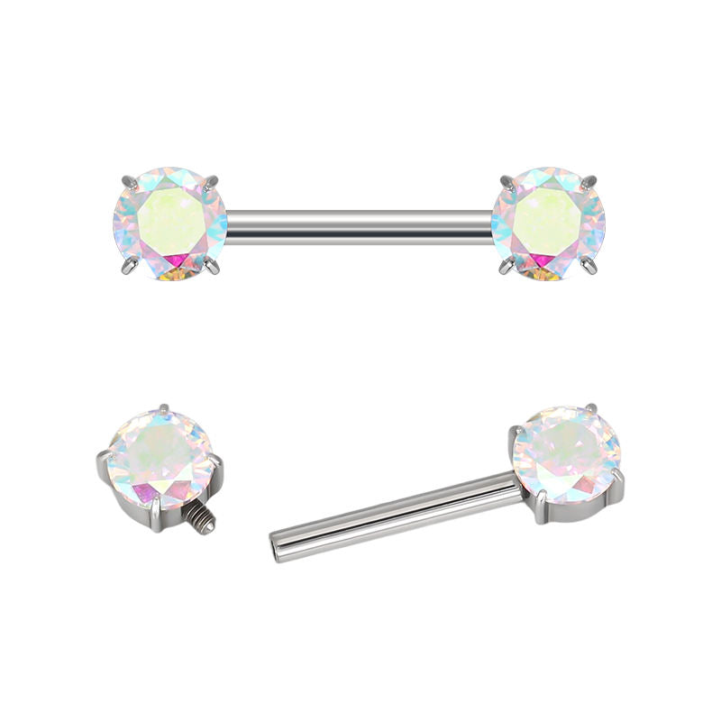 Prong Set CZ Barbell – ASTM F136 Titanium Body Jewelry for Piercings