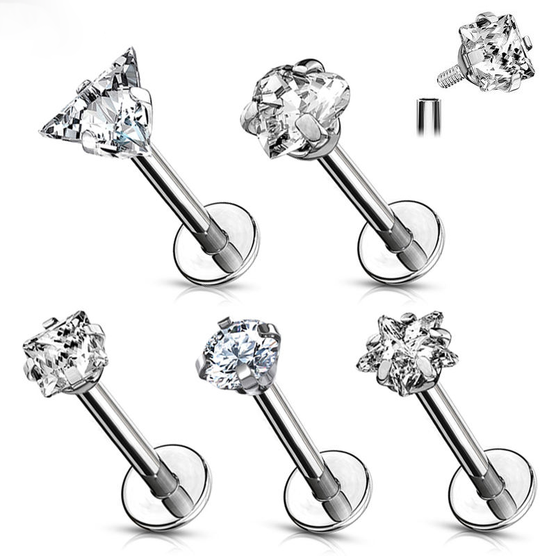 316L Stainless Steel Fashion Earring Round Star Square Heart Triangle CZ Labret Nose Rings Piercing Wholesale