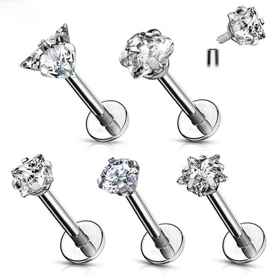 316L Stainless Steel Fashion Earring Round Star Square Heart Triangle CZ Labret Nose Rings Piercing Wholesale