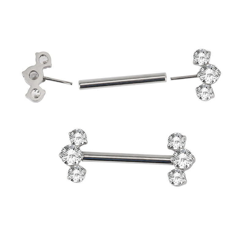 Modern Titanium Threadless Nipple Ring with 5 CNC-Set CZ