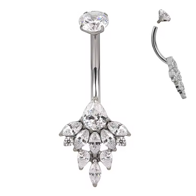 Marquise CZ Cluster Flower with Round CZ Prong Belly Ring