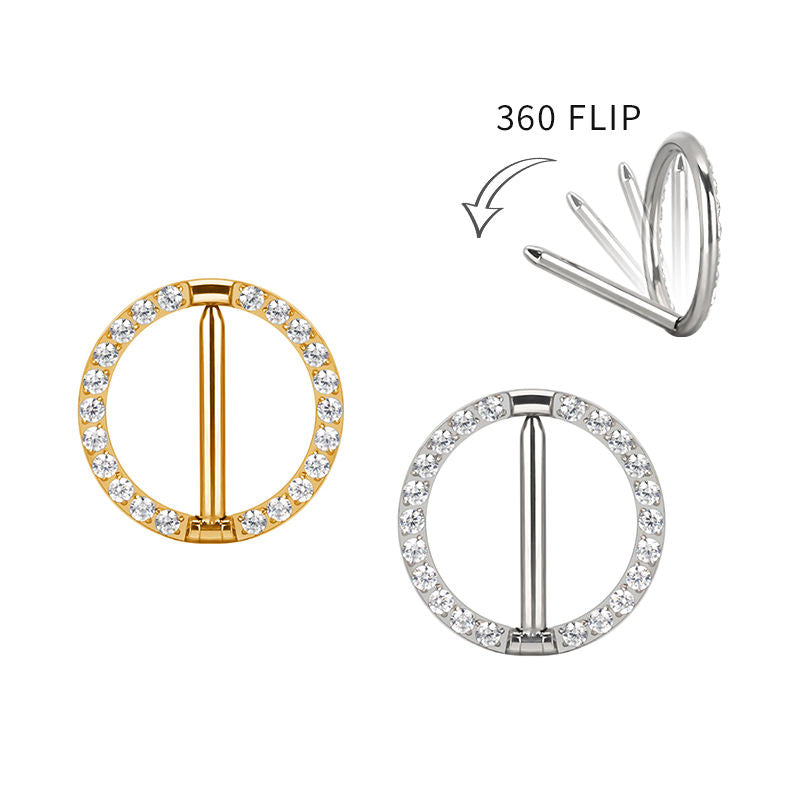 Sexy CZ Segment Nipple Ring–Implant Grade G23 Titanium Fashion Body Jewelry