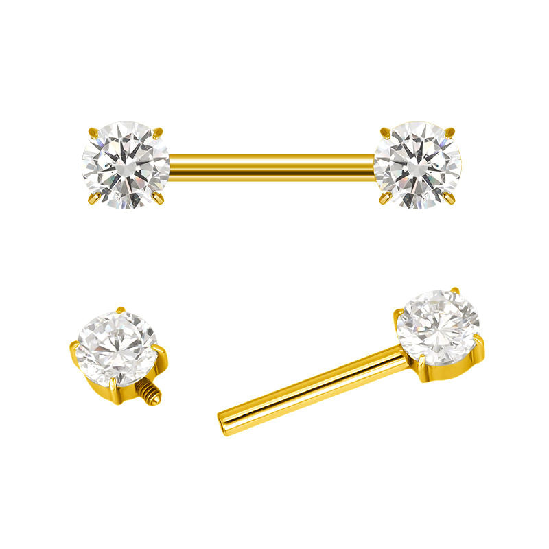 Prong Set CZ Barbell – ASTM F136 Titanium Body Jewelry for Piercings