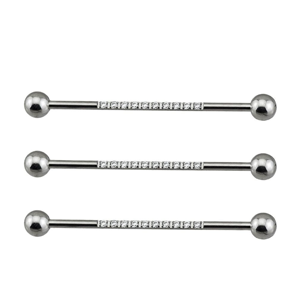 Internally Threaded Industrial Barbell – CZ Pave on Pole