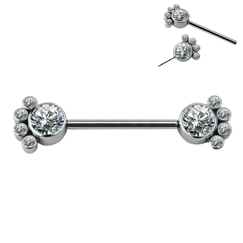 High-Quality ASTM F136 Titanium Push-In 5 CZ Blaze-Set Nipple & Navel Barbell Piercing Jewelry for Women