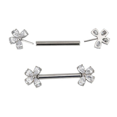ASTM F136 Titanium Threadless Nipple Ring with Pear CZs–Push Pin Style
