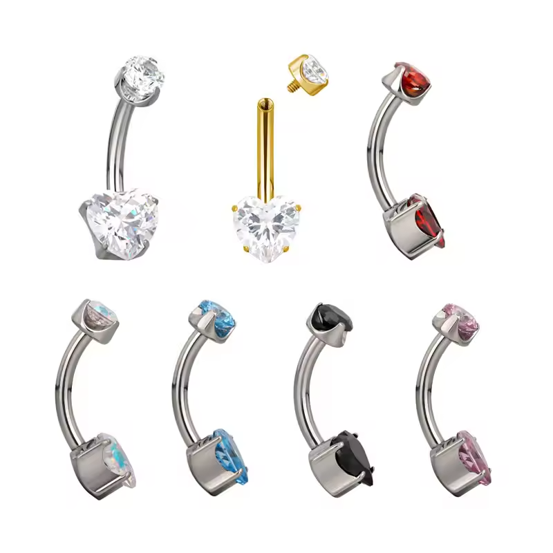 F-136 Titanium Prong Set Heart Zircon Belly Button Navel Rings